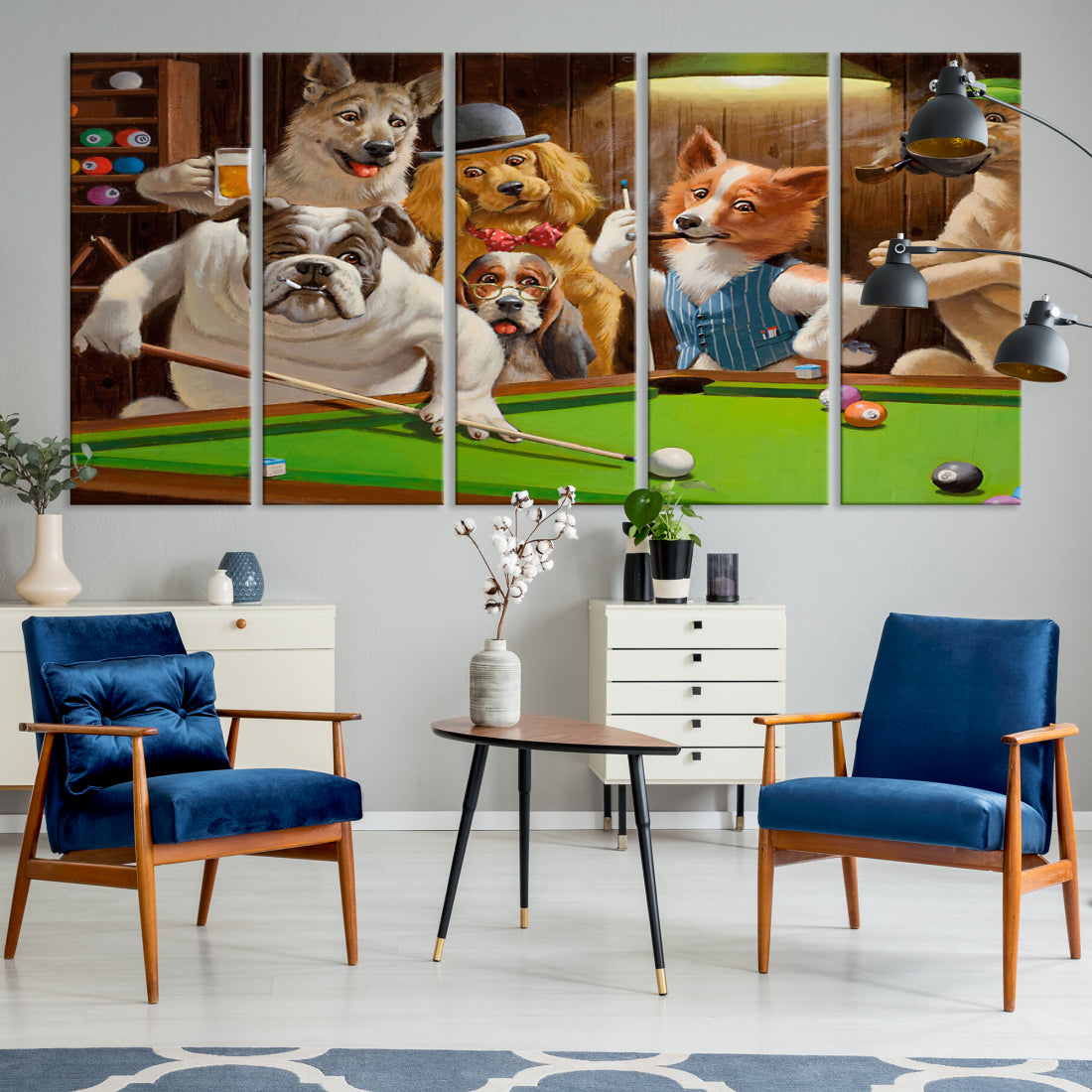 Dogs Playing Pool Canvas Wall Art Funny Gifts Dog print
