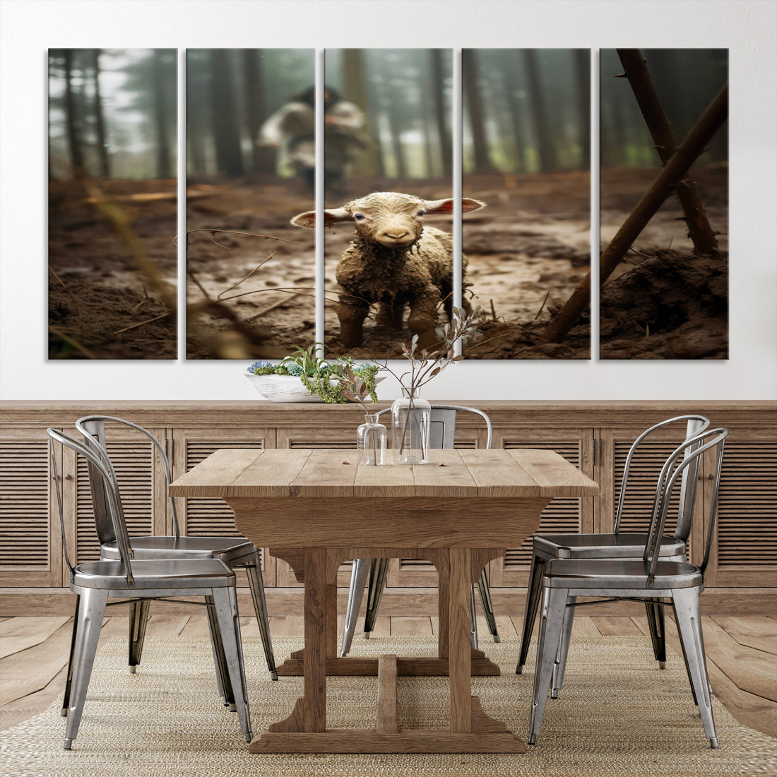 The Lost Lamb and The Shepherd Christian Wall Art Canvas Print Jesus Art Framed Printed