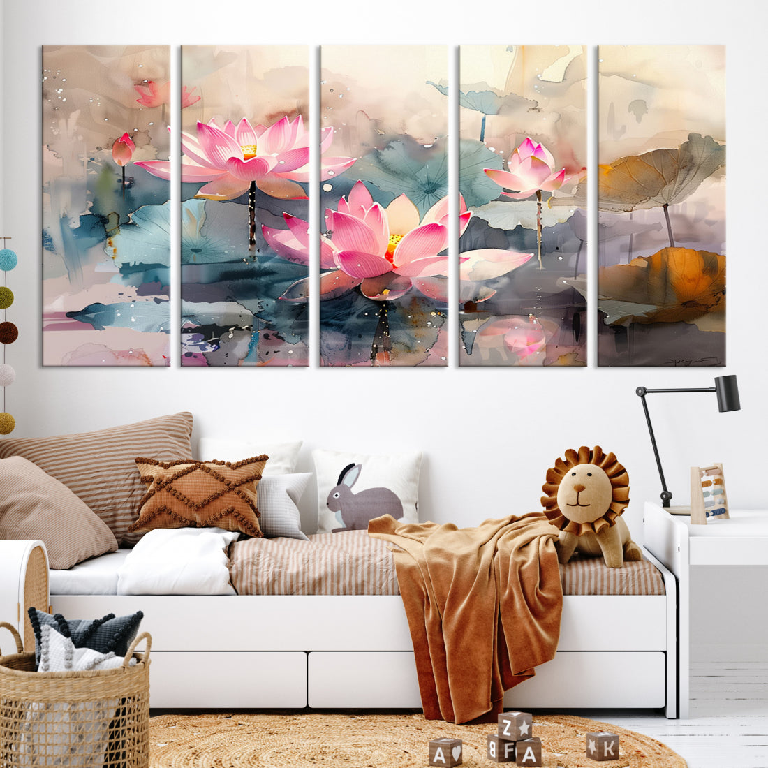 Flower abstract canvas Floral wall art print, Colorful modern artwork, Above bed decor