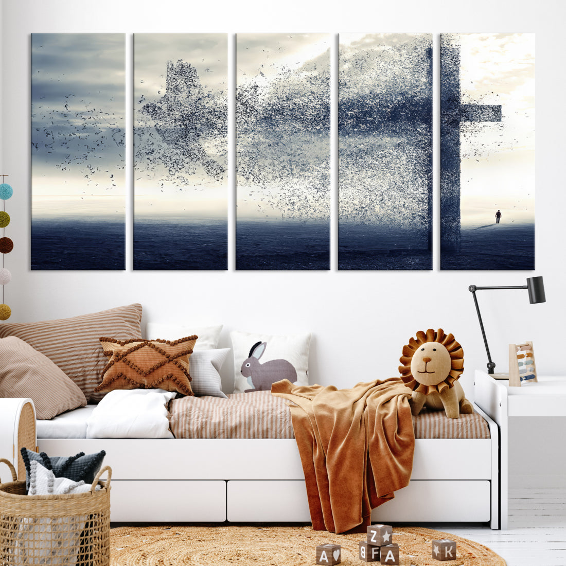 Jesus Christian a Cross and Dove Wind Canvas Wall Art Design