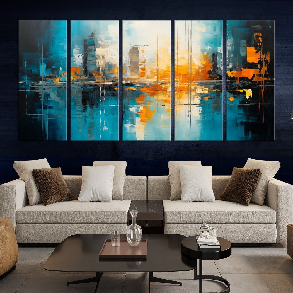 Abstract New York Skyline Wall Art Cityscape Canvas Print Framed Modern Living Room Office Decor