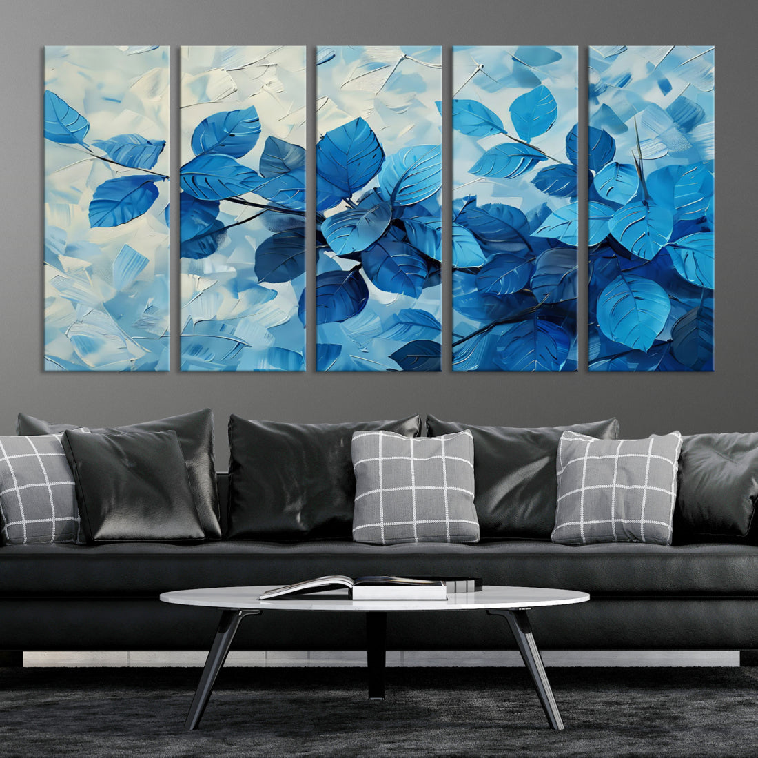 Tropical Blue Leaves Watercolor Wall Art Botanical Print Wall Art Canvas Set of 1,3 and 5