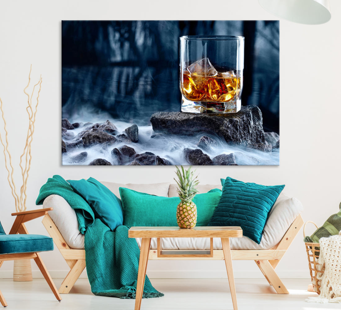 Whiskey Glass Wall Art Canvas Print, Gift for Men, Scotch whiskey canvas art, cabin wall decor