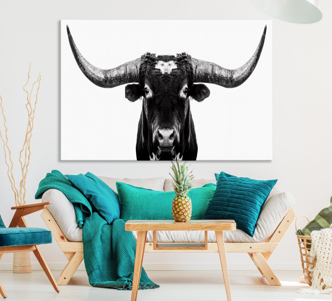 Longhorn Texas Cow Highland for Farmhouse Wall Art Canvas Print