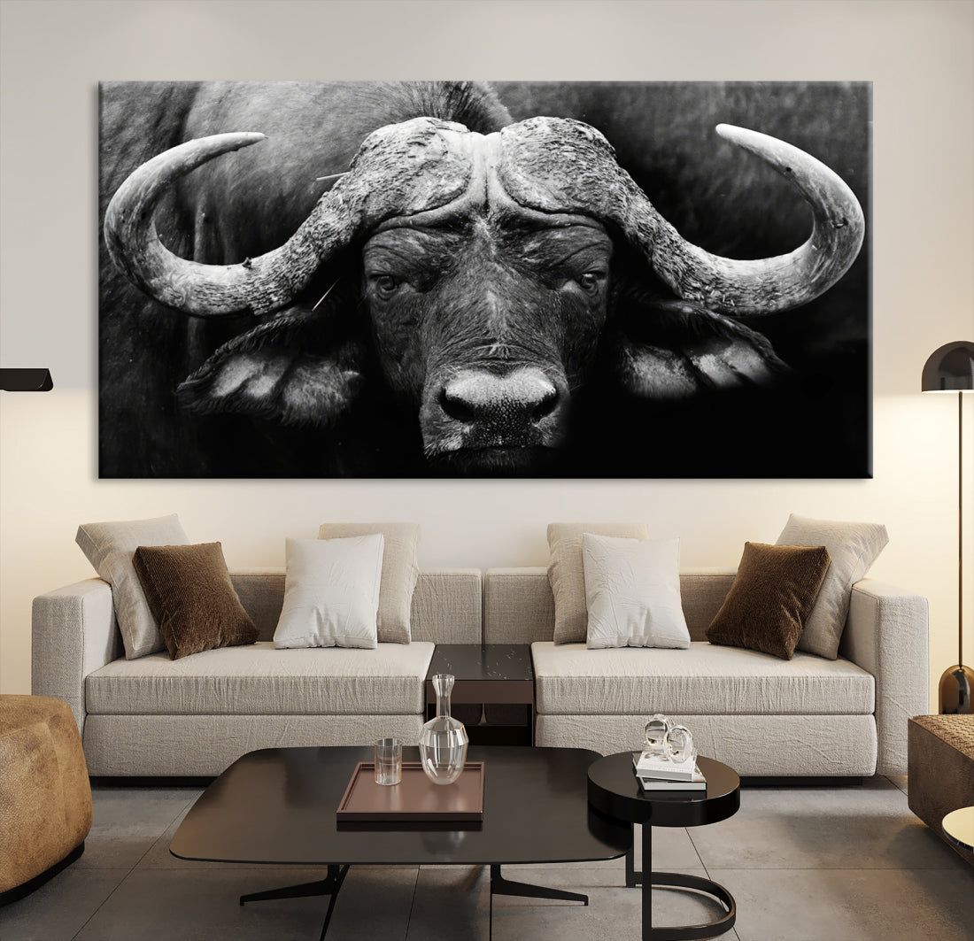 African Cape Buffalo Canvas Print Wildlife Art Buffalo Horns Farmhouse wall decor