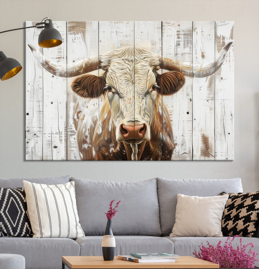 Vintage Background Texas Cow Longhorn Wall Art