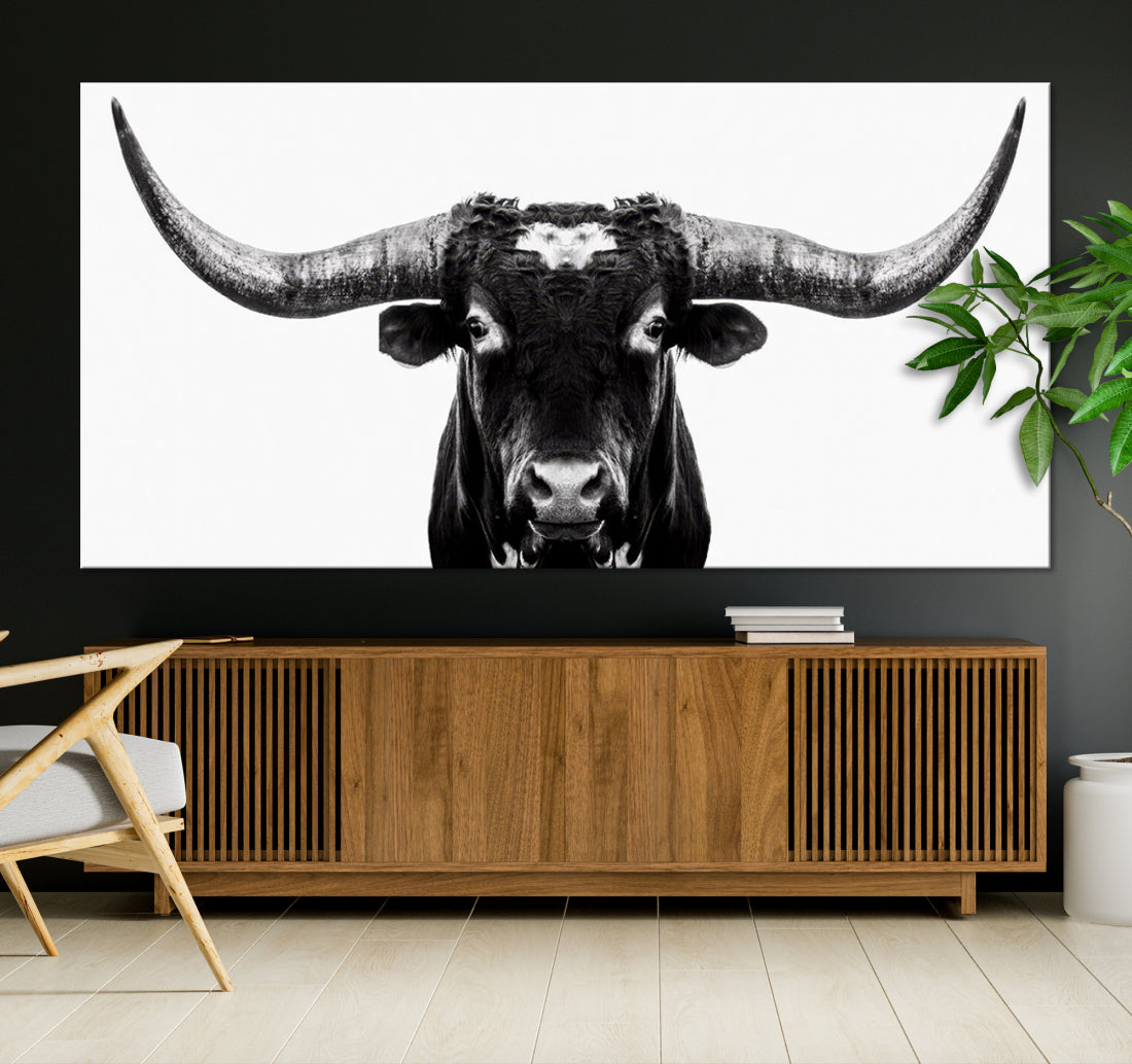 Longhorn Texas Cow Highland for Farmhouse Wall Art Canvas Print