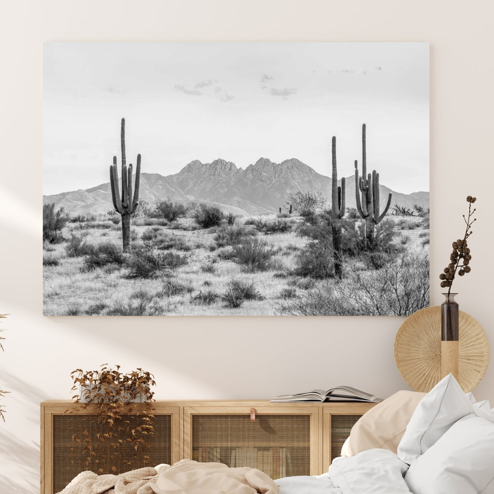 Arizona Desert Landscape Wall Art Framed Canvas Print Black and White Room Wall Decor