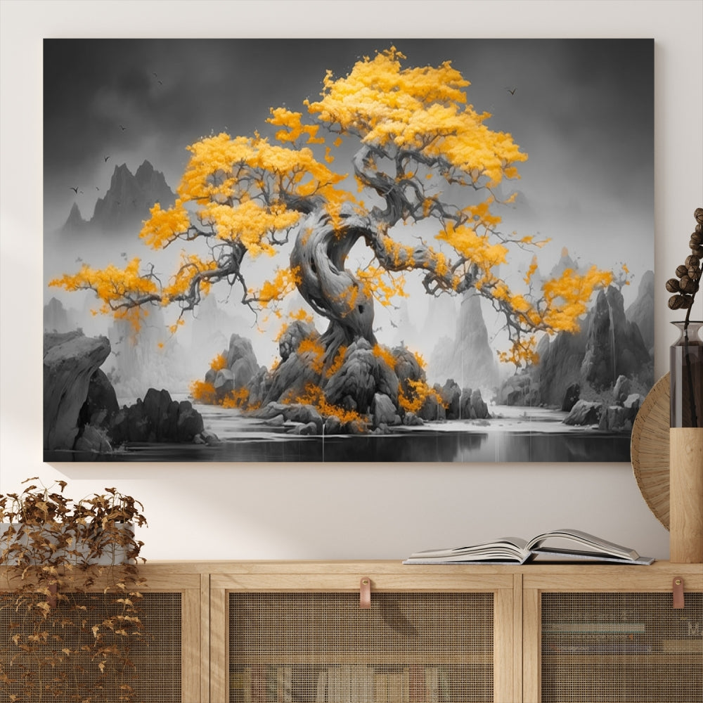Extra Large Yellow Bonsai Tree Wall Art Canvas Print Fine Art Framed Wall Decor