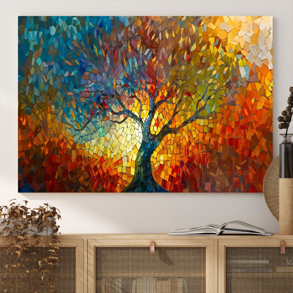 Mosaic Tree Canvas Print Stained Glass Printed Wall Art Extra Large Canvas Print Framed