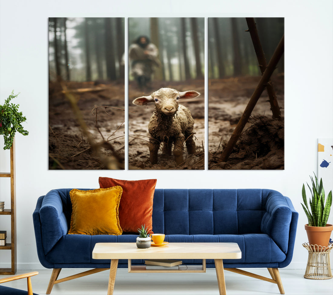 The Lost Lamb and The Shepherd Christian Wall Art Canvas Print Jesus Art Framed Printed
