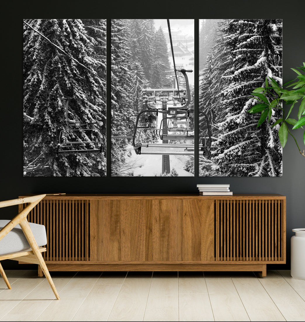 Ski Lift Winter Photography Canvas Wall Art Print Skiing Artwork Mountain House Decor