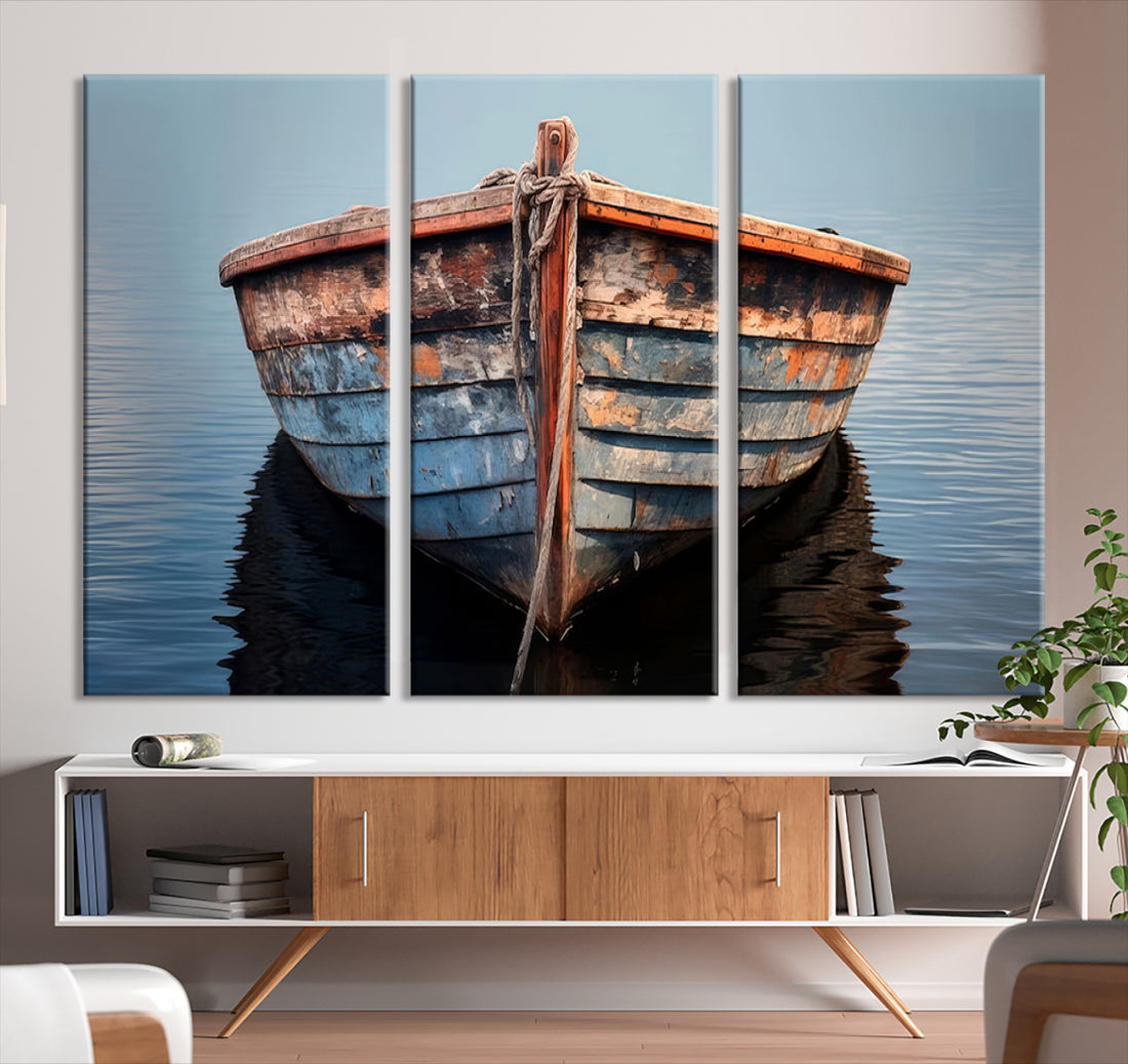 Old Rustic Boat Canvas Wall Art Print Nautical Wall Decor Soothing Modern Art Print