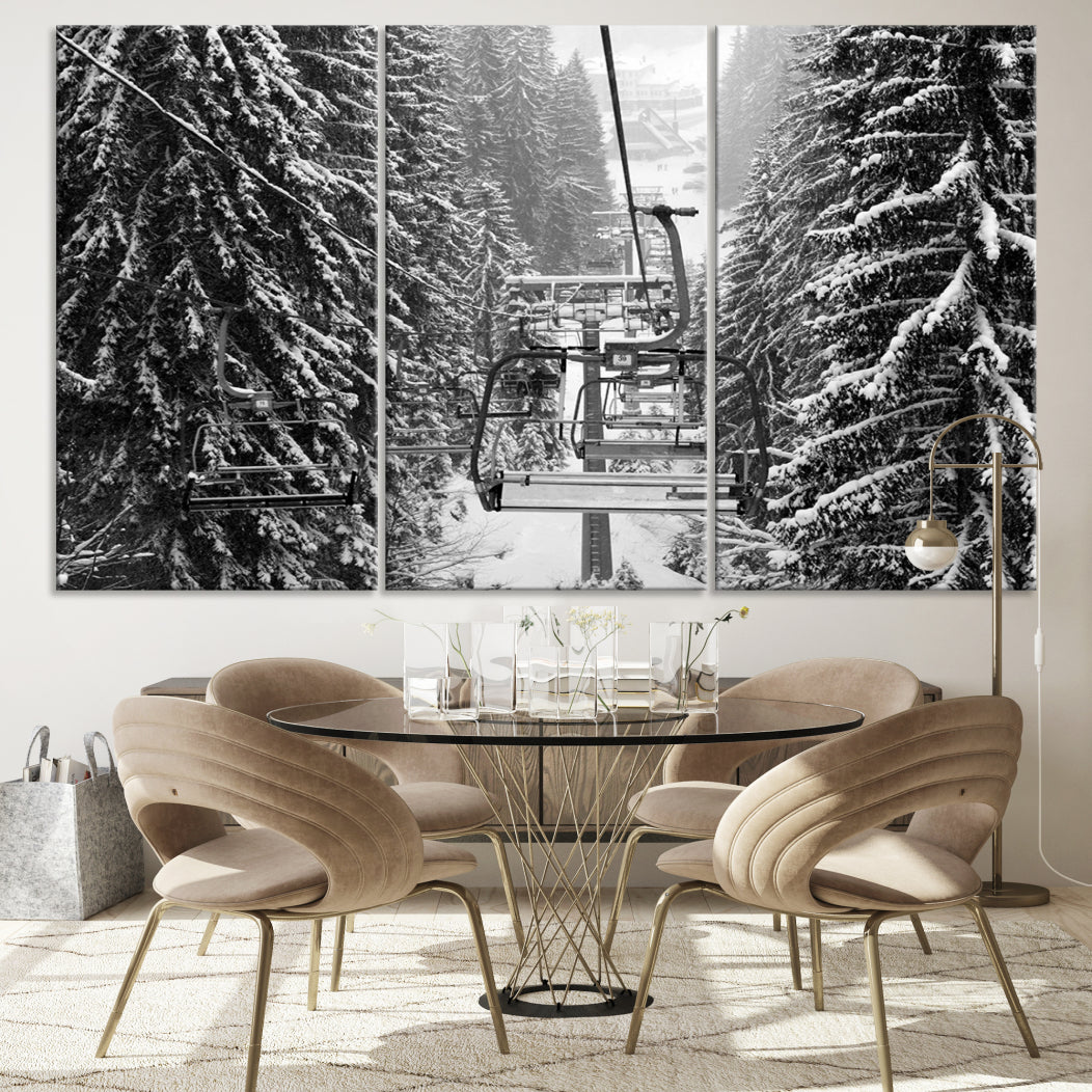 Ski Lift Winter Photography Canvas Wall Art Print Skiing Artwork Mountain House Decor
