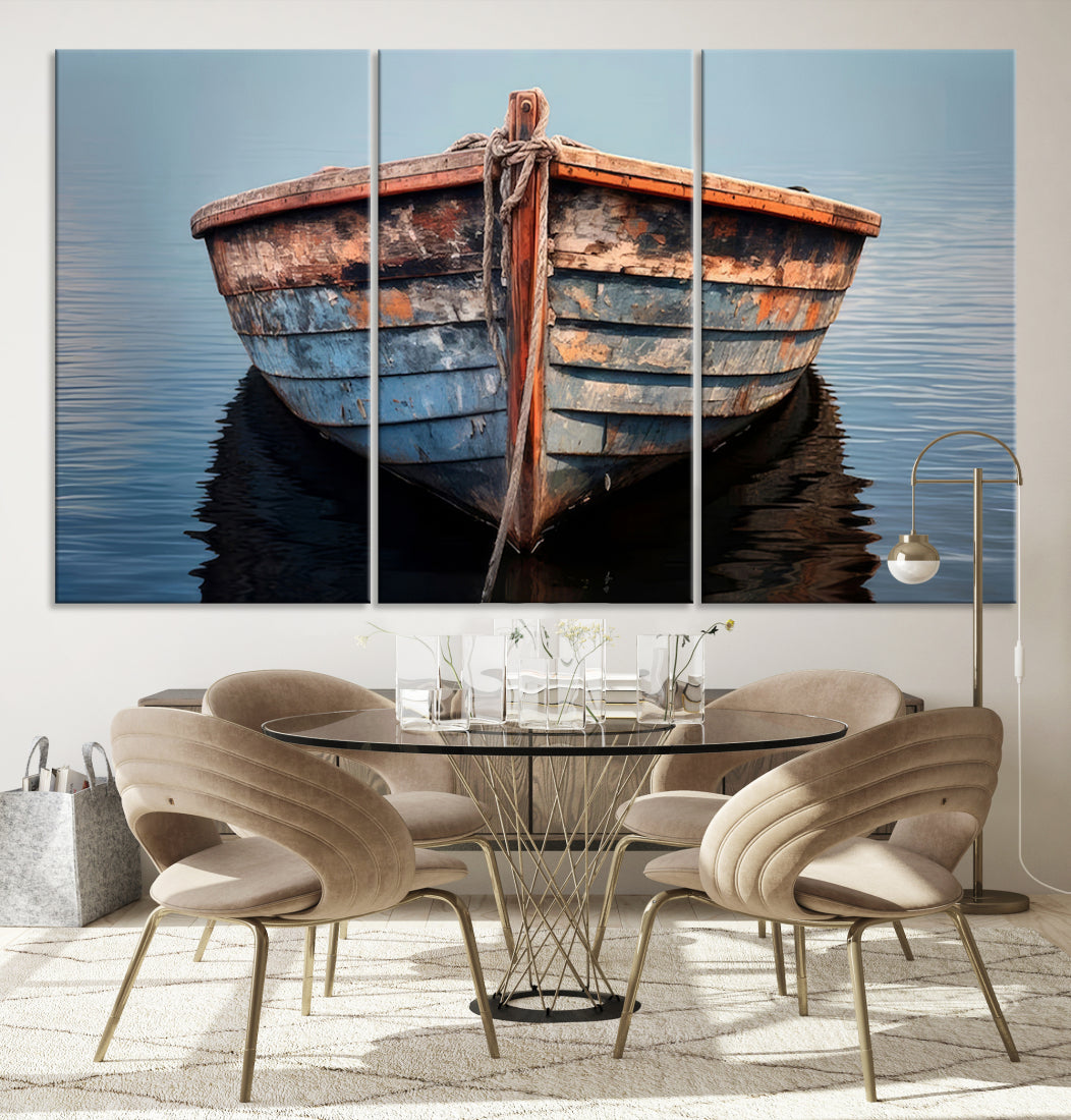 Old Rustic Boat Canvas Wall Art Print Nautical Wall Decor Soothing Modern Art Print