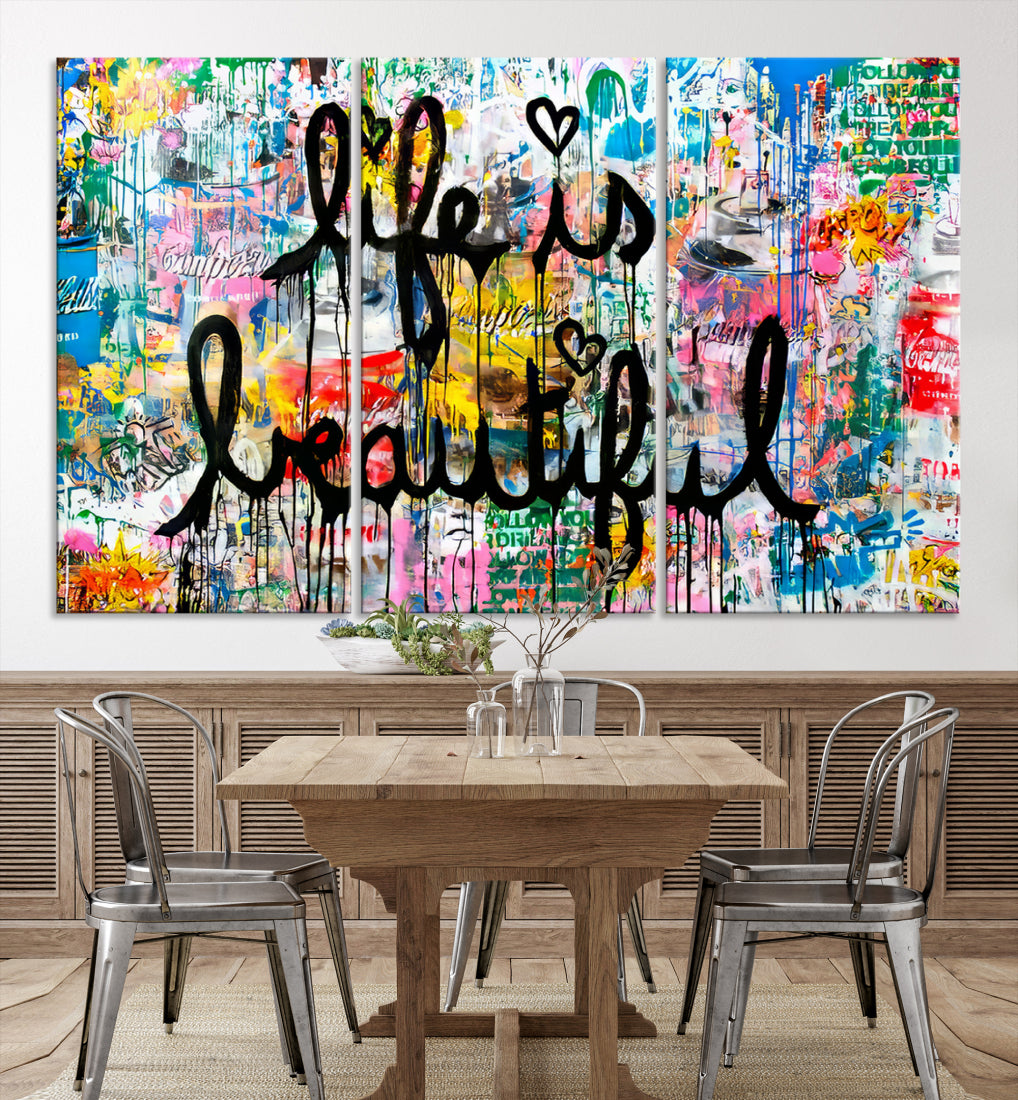 Life is Beautiful Motivational Wall Art Canvas Print Good Vibes Relaxing Living Room Wall Decor