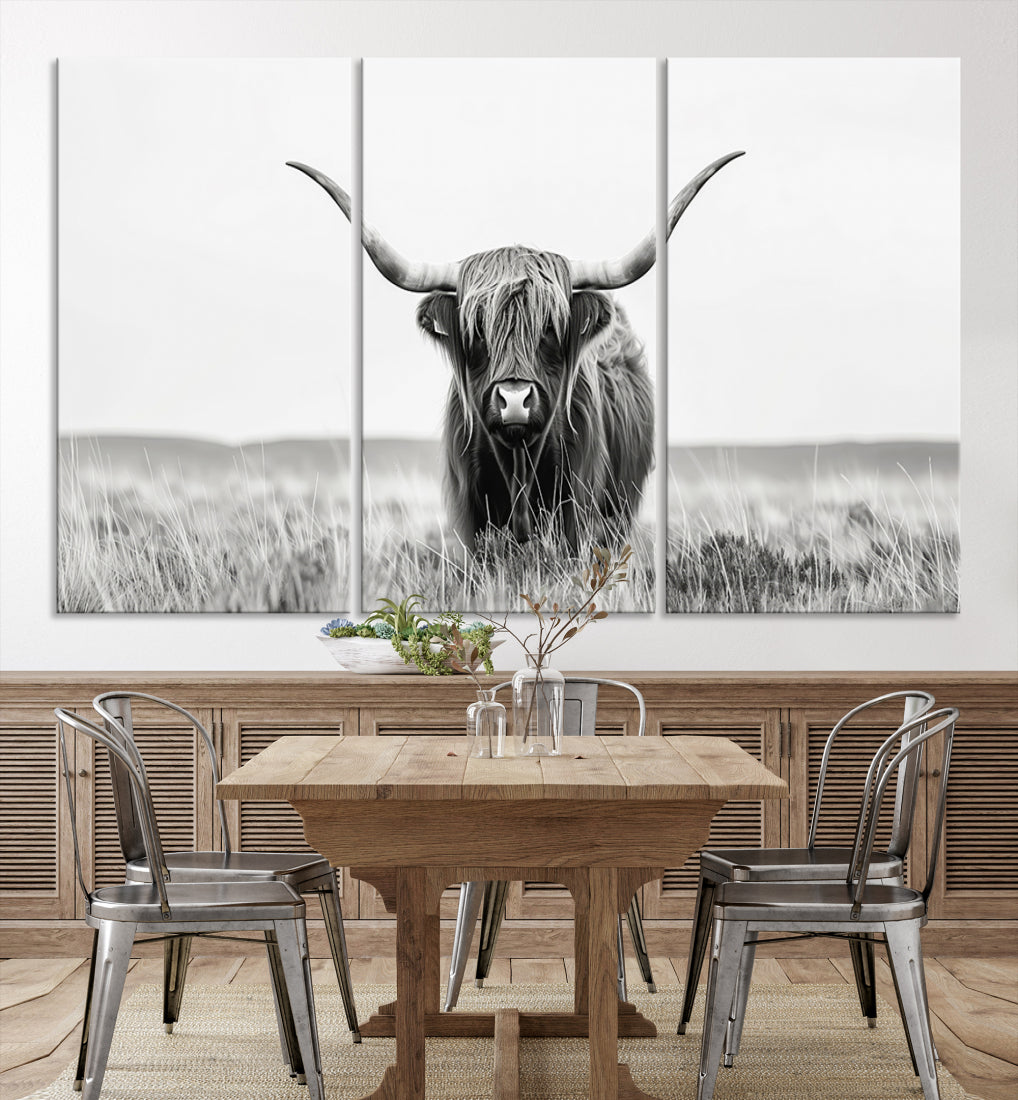 Bighorn Cow Animal Canvas Print Landscape Field Wall Art Longhorn Farmhouse Wall Decor