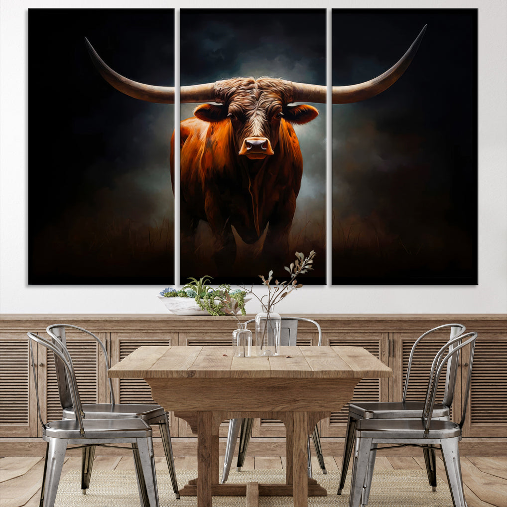 Highland Cow Canvas Wall Art Animal Print Pictures Texas Cow Framed Print for Farmhouse Wall Art