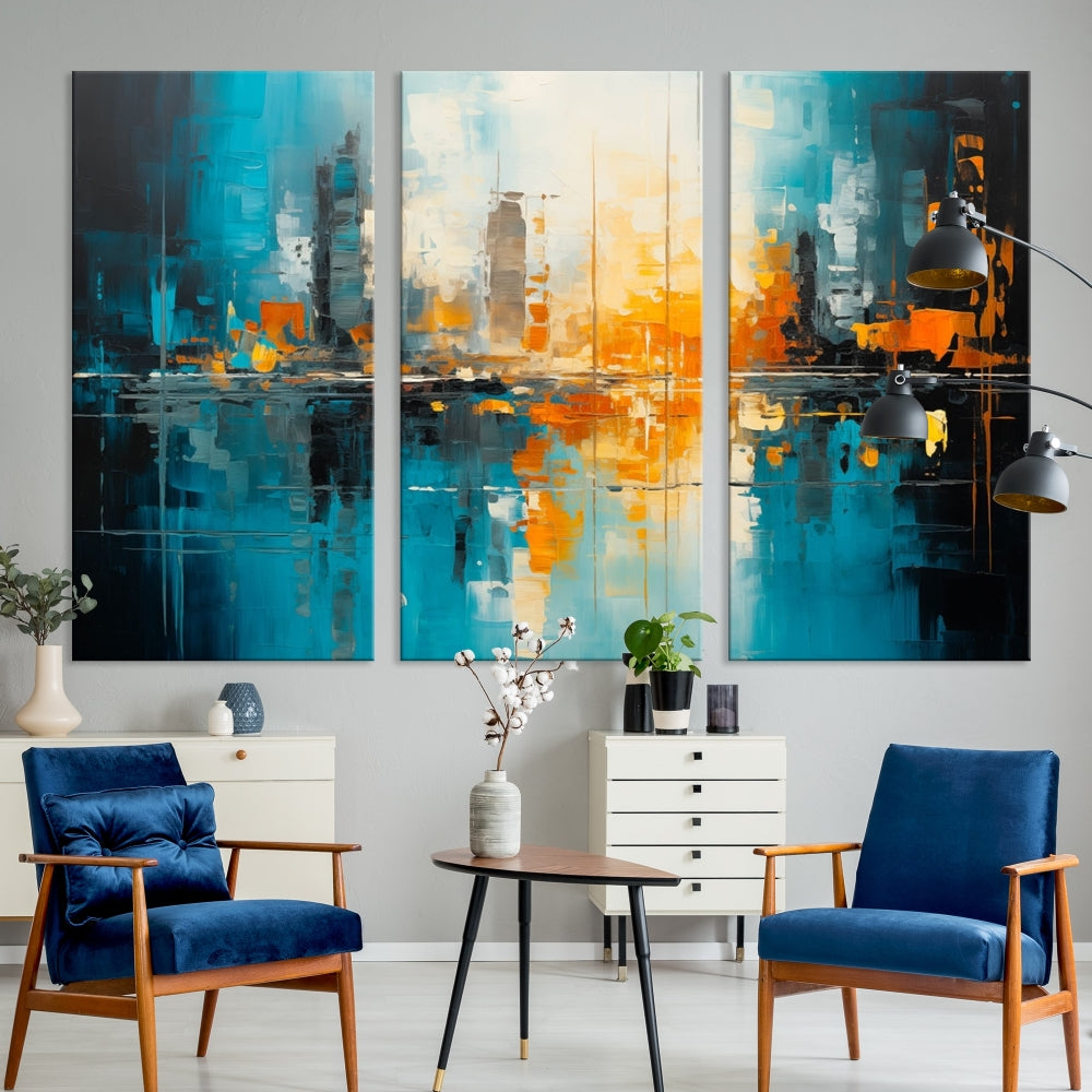 Abstract New York Skyline Wall Art Cityscape Canvas Print Framed Modern Living Room Office Decor