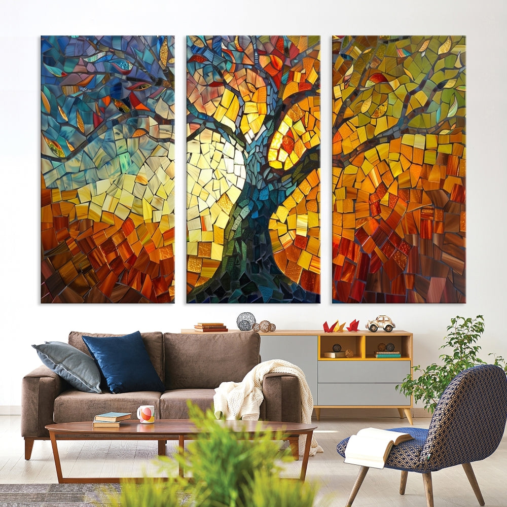 Stained Glass Celestial Tree Printed Wall Art Framed Canvas Print Modern Wall Decor