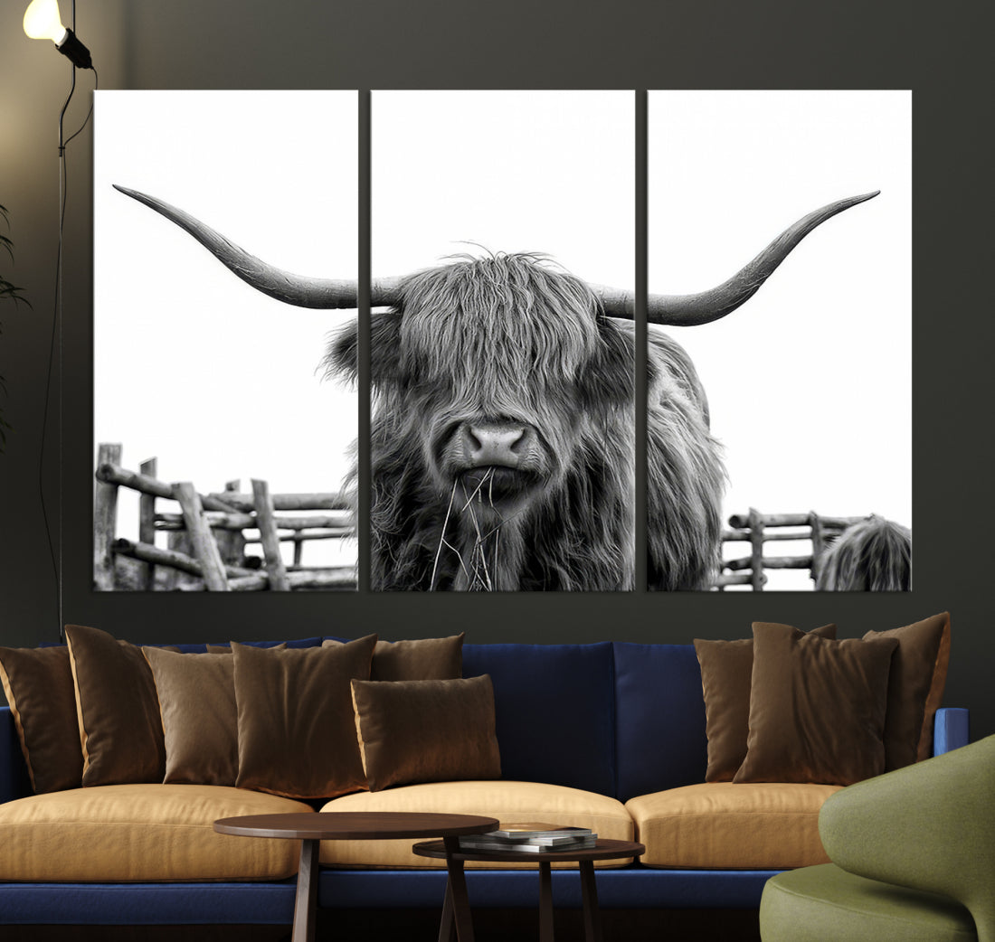 Bighorn Wall Art Cow Canvas Print Black White Artwork Mountain Lounge Farmhouse Wall Decor