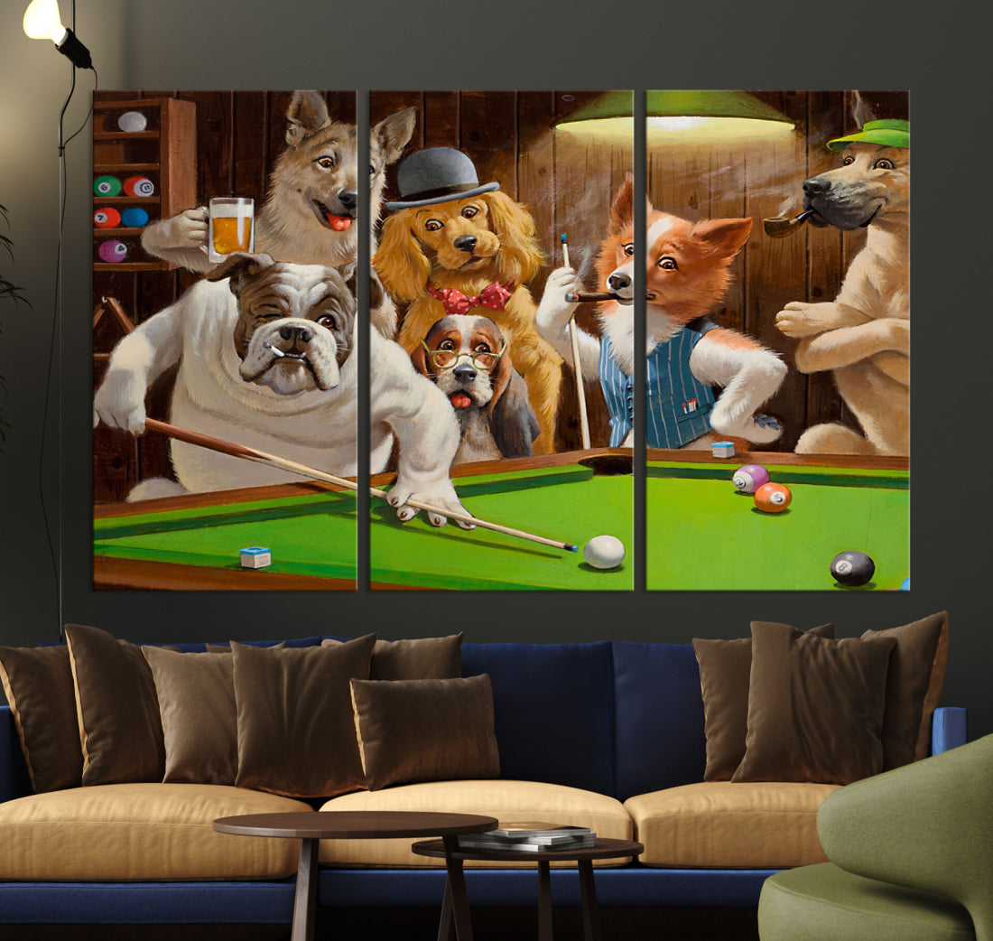 Dogs Playing Pool Canvas Wall Art Funny Gifts Dog print