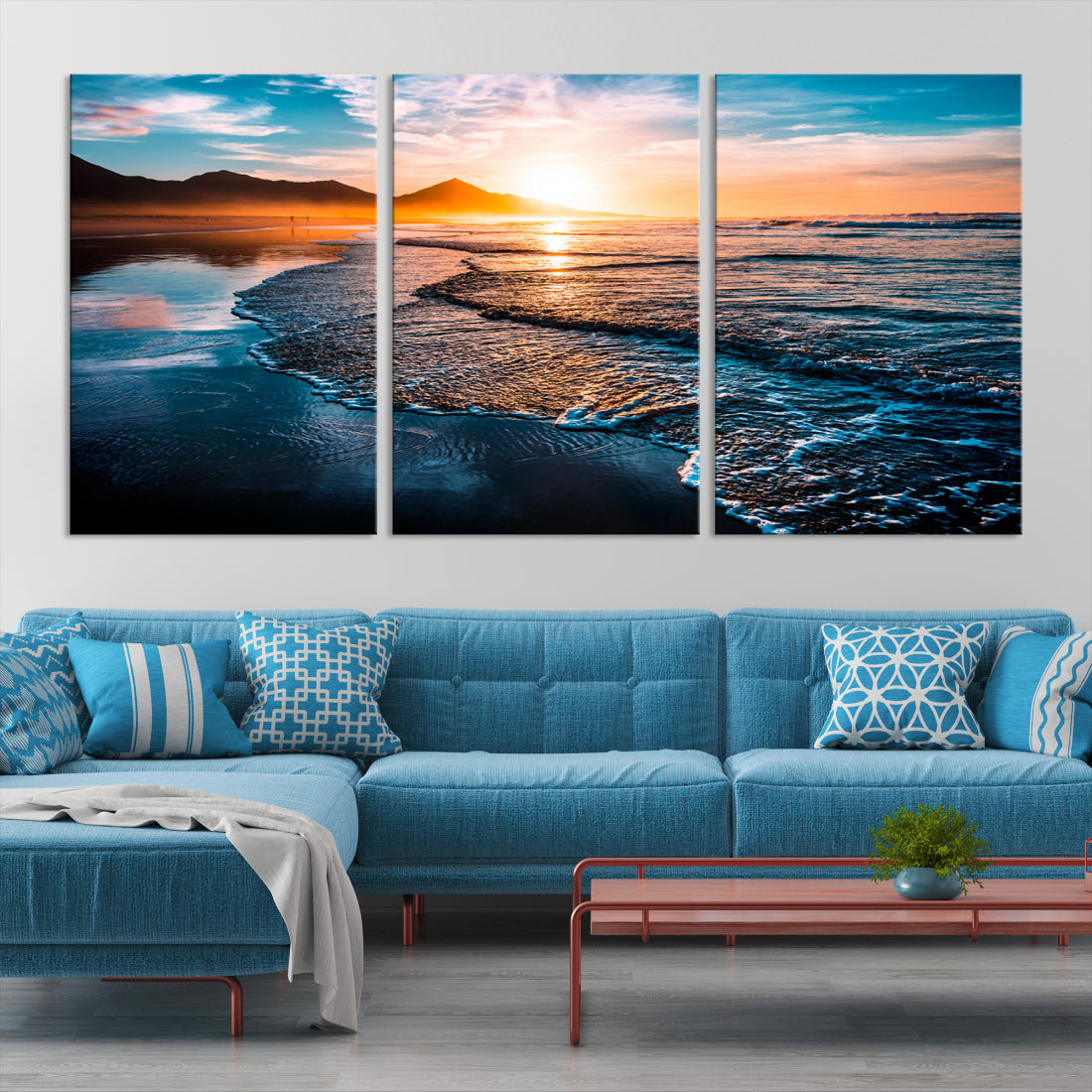 Serene Beach Wall Art Print Ocean and Sunset Landscape Canvas Modern Printed Wall Decor