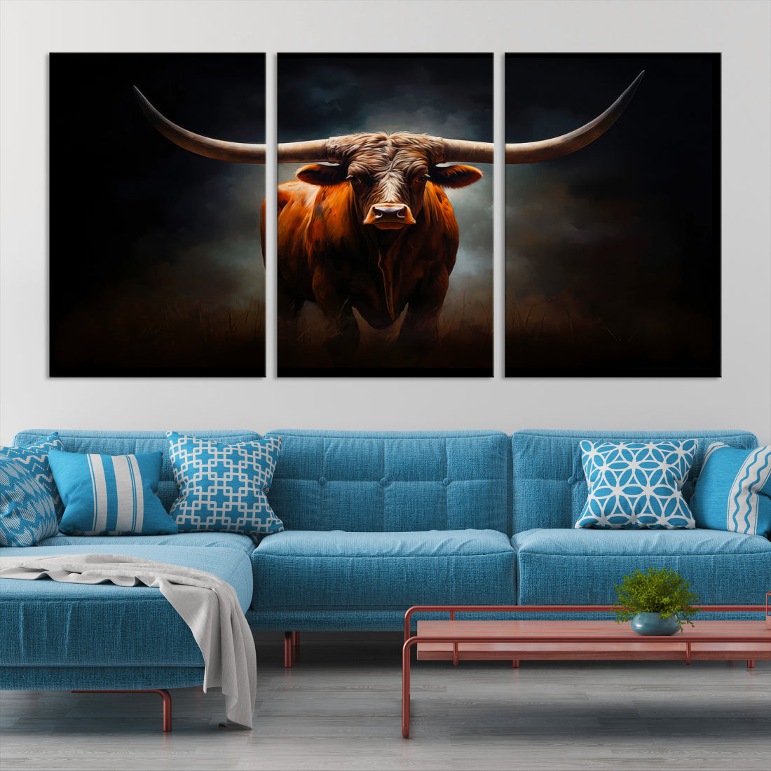 Highland Cow Canvas Wall Art Animal Print Pictures Texas Cow Framed Print for Farmhouse Wall Art