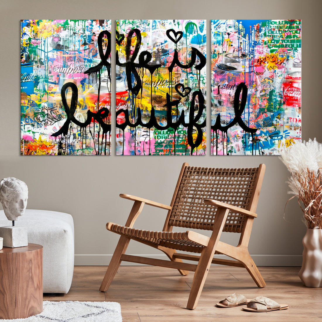 Life is Beautiful Motivational Wall Art Canvas Print Good Vibes Relaxing Living Room Wall Decor