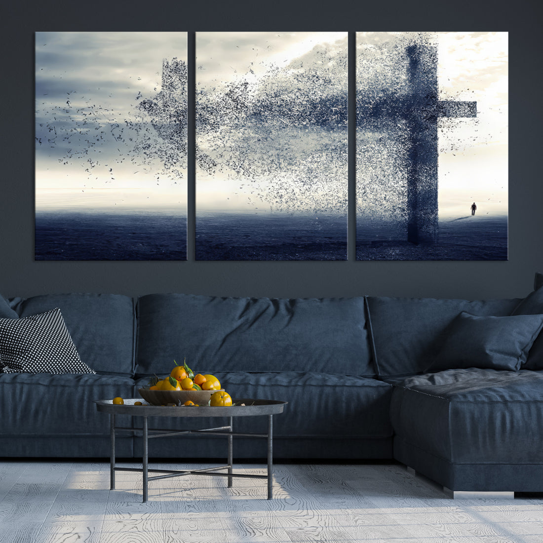 Jesus Christian a Cross and Dove Wind Canvas Wall Art Design