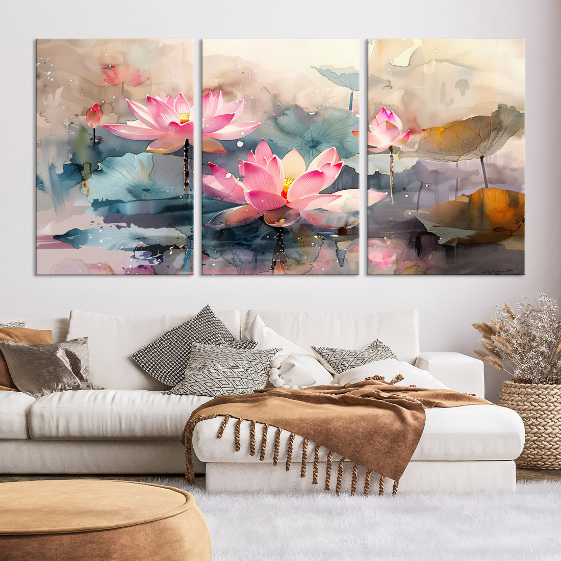 Flower abstract canvas Floral wall art print, Colorful modern artwork, Above bed decor