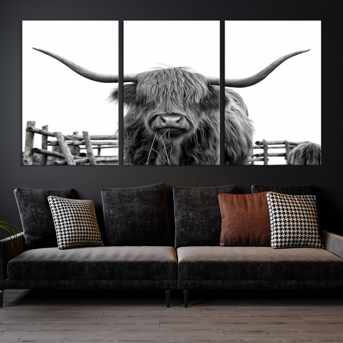 Bighorn Wall Art Cow Canvas Print Black White Artwork Mountain Lounge Farmhouse Wall Decor