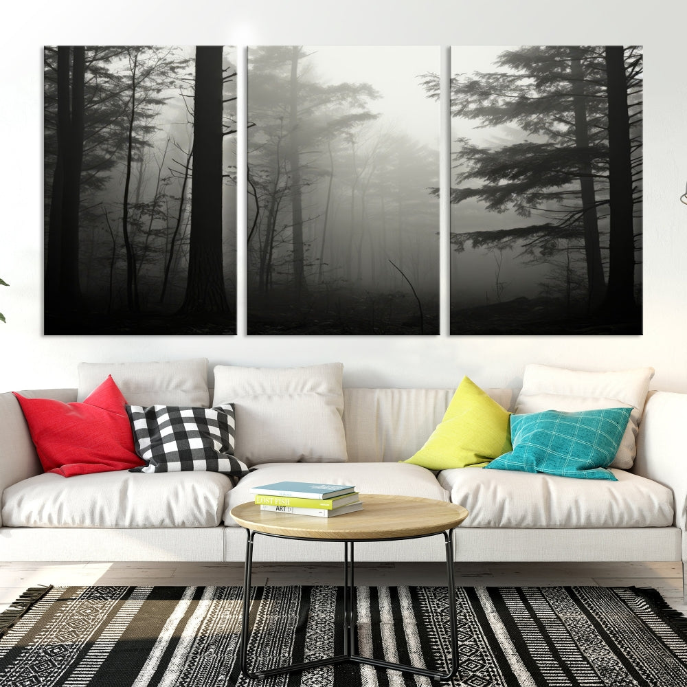 Captivating Misty Forest Wall ArtPremium Canvas Print for a Foggy and Serene Atmosphere
