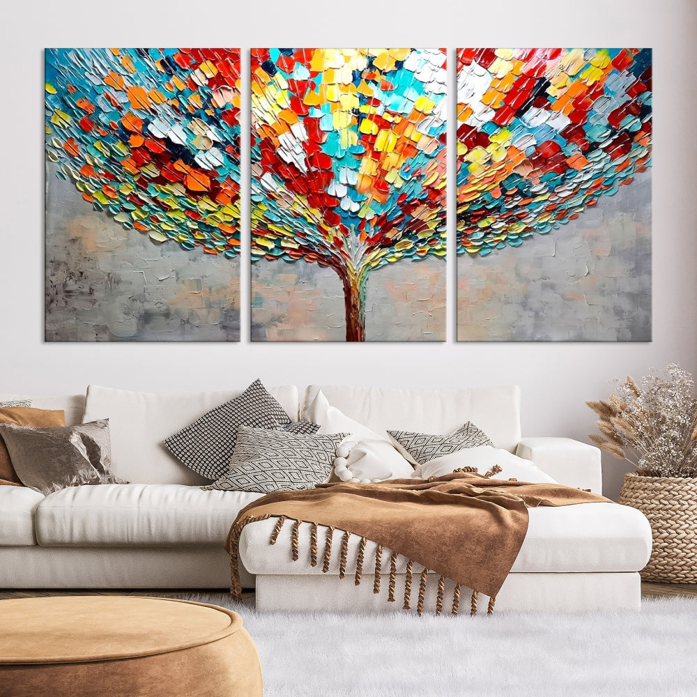 Multicolored Canvas Wall Art Mosaic Tree Stained Glass Art Print Framed Wall Decor