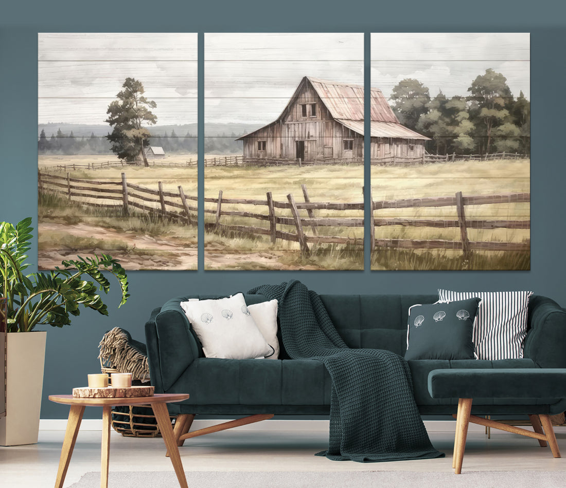 Farm house fields wall art Countryside Canvas art print, meadow art farmhouse wall decor