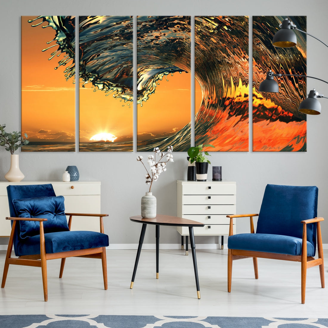 Sunset and Rip Curl Surf Wave Large Canvas Wall Art Giclee Print