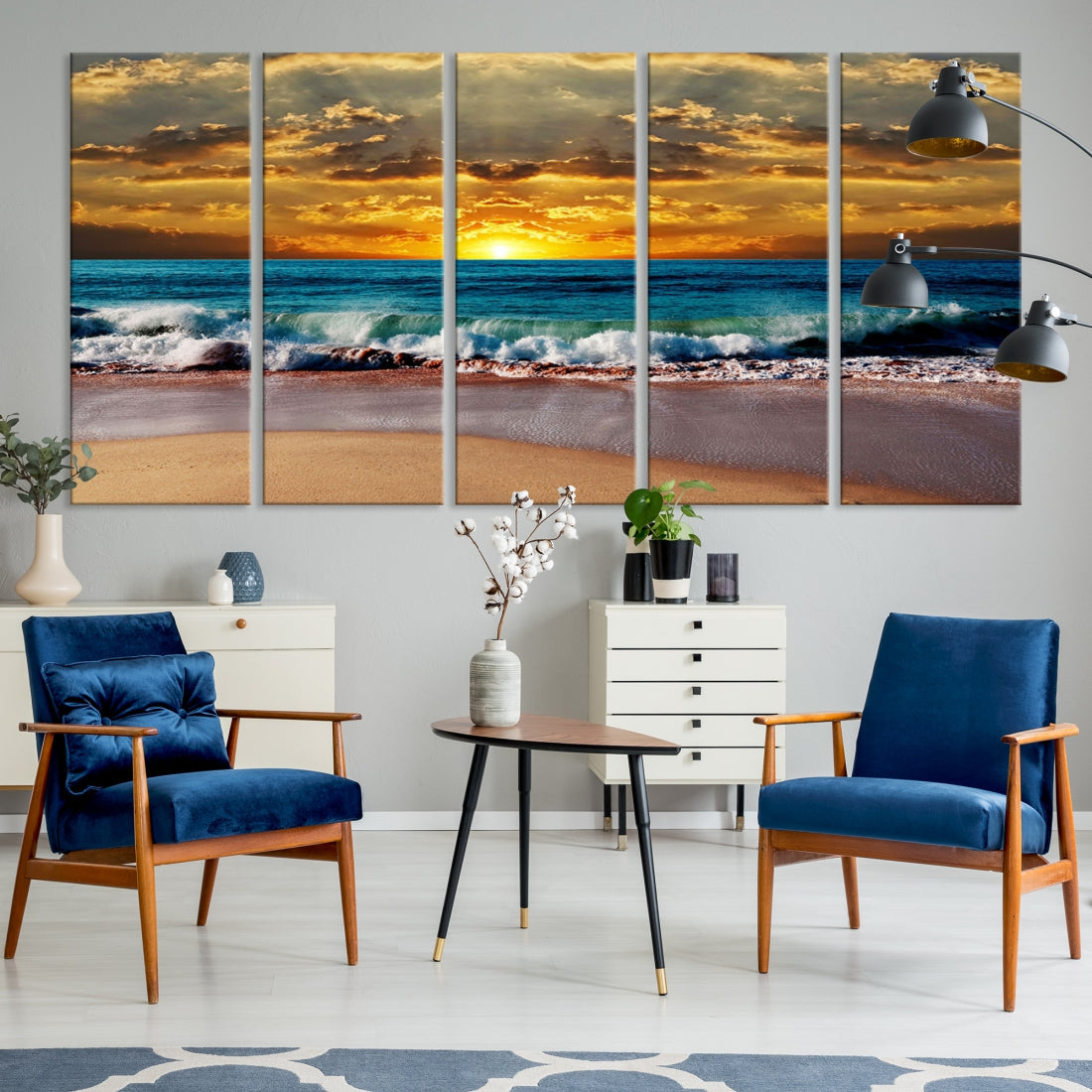 Sunset Seascape View Beach Canvas Print Coastal Wall Art for Living Room Decor