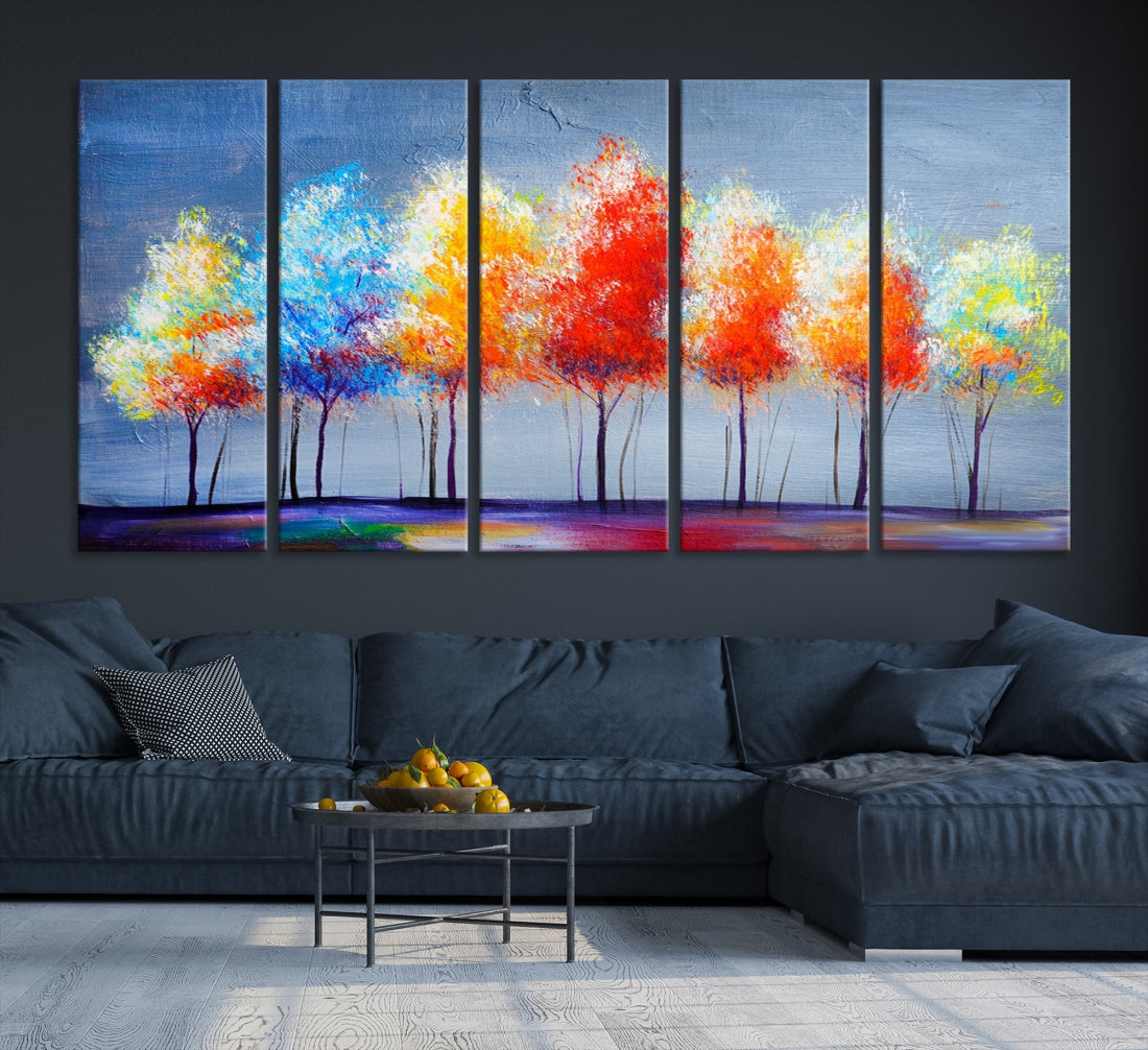 Large Modern Colorful Abstract Trees Painting Canvas Wall Art Print