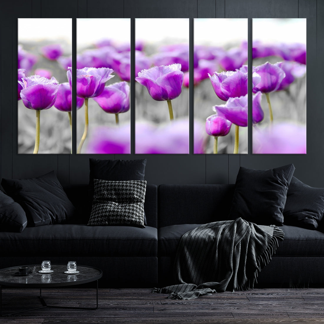 Tulip Fields Canvas Wall Art Print Extra Large Purple Tulips Flower Artwork for Walls