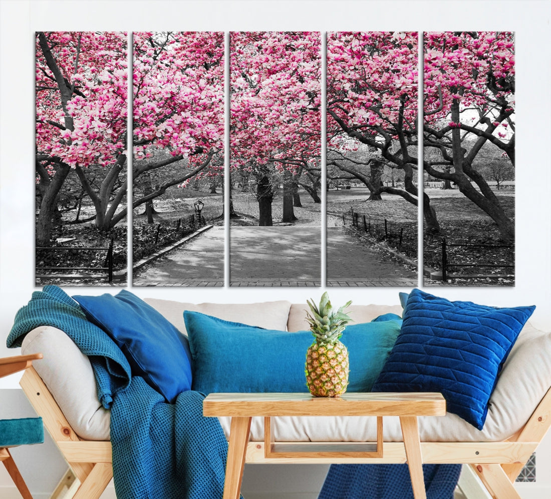 Large Pink Trees Black and White Landscape Nature Wall Art Canvas Print