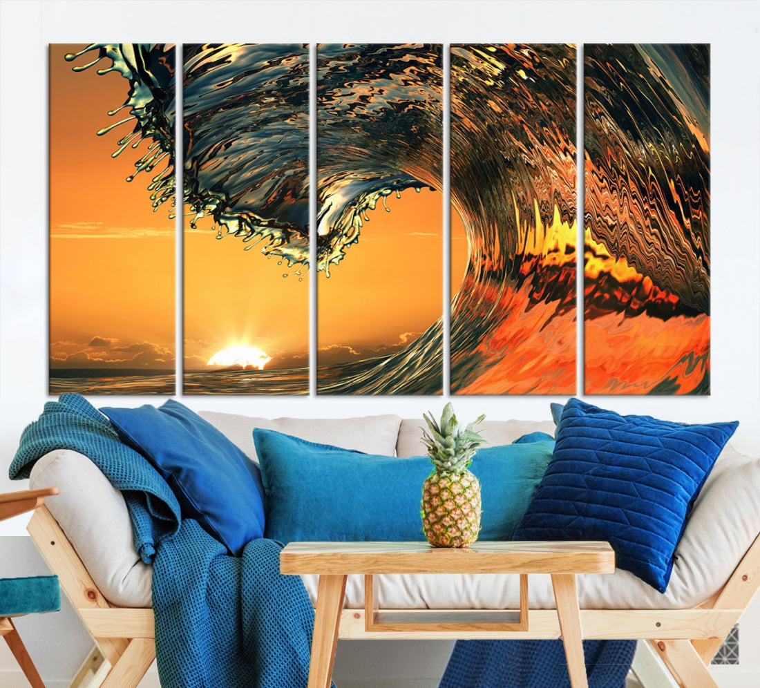 Sunset and Rip Curl Surf Wave Large Canvas Wall Art Giclee Print