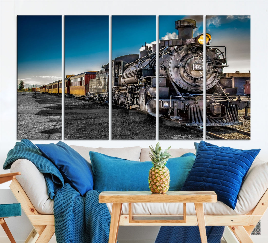 Nostalgic Steam Locomotive Train Wall Art Canvas Print for Living Room Office Decor