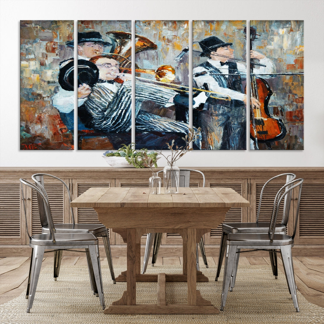 Jazz Band Oil Painting Canvs Wall Art Print Framed Ready to Hang