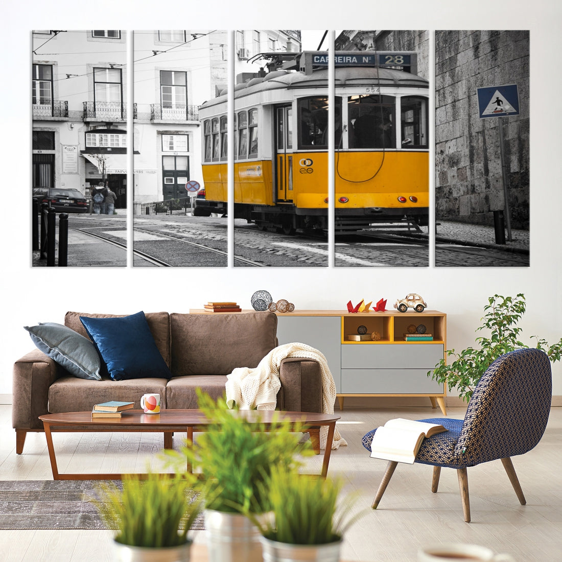 Old Yellow Tram Canvas Wall Art Extra Large Canvas Print Tram Wall Art Vintage Art Black and White Artwork for Walls