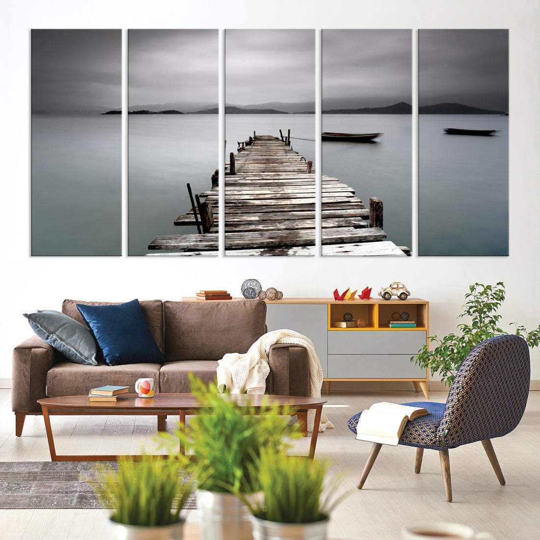 Wooden Pier Canvas Wall Art Print Beach Landscape Artwork for Living Room Home Decor
