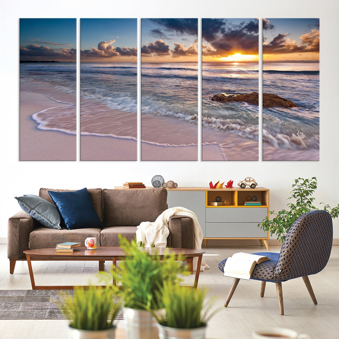 Extra Large Ocean Sunset Sea Holiday Beach Wall Art Canvas Print for Hotel Decoration