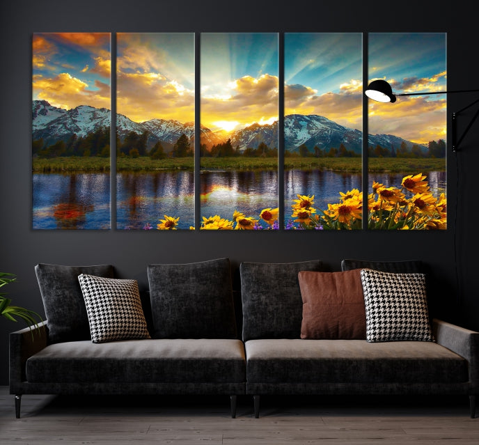 Grand Teton Park Amazing Mountain Landscape Sunset Large Wall Art Canvas Print