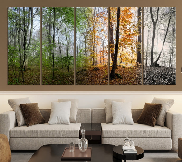 Bring the Beauty of the Four Seasons in a Forest Landscape with Large Trees to Your Home with Our Wall Art Canvas Print