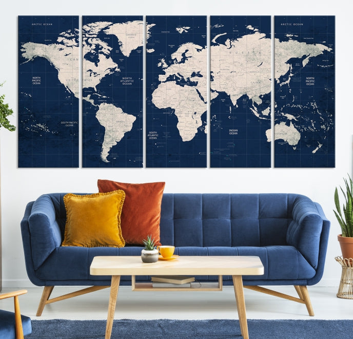 Blue World Map Canvas Print