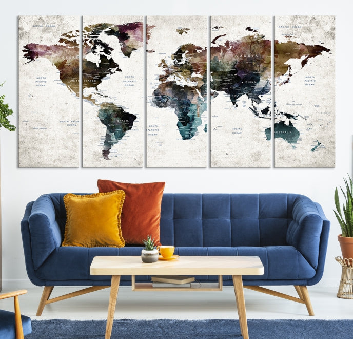 Extra Large World Map Wall Art, Colorful Push Pin Travel Map
